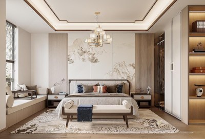 新中式卧室3D模型下载